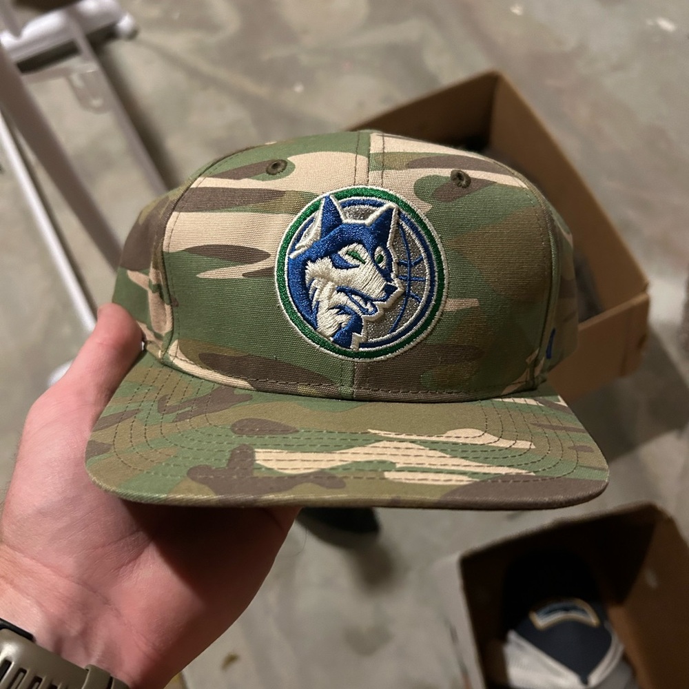NBA Timberwolves Camouflage Snapback Hat with Wolf Logo